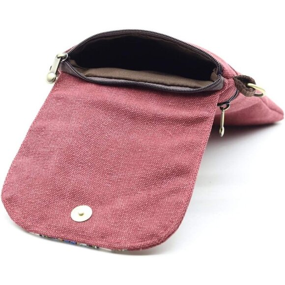 Women's Red Wine Vintage Embroidered Cute Mini Cross Body Bag Small Handbags - Picture 6 of 7